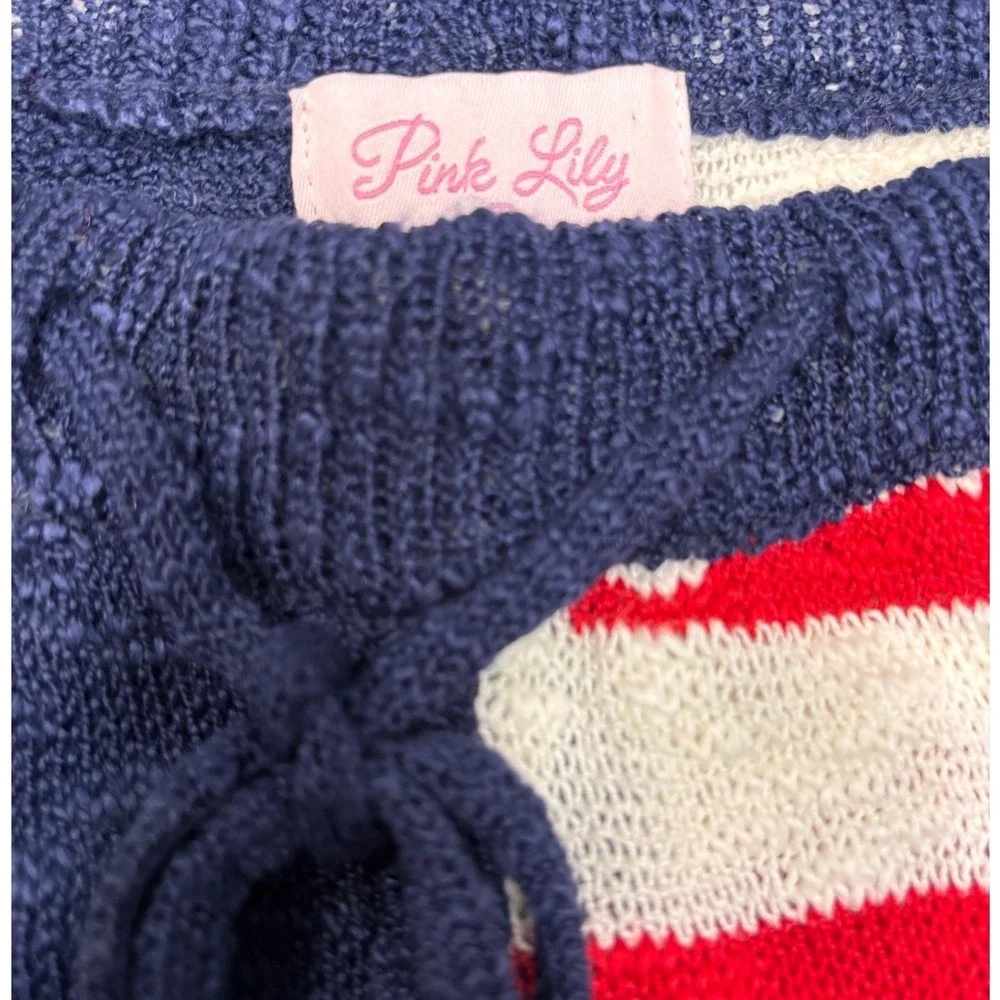 Pink Lily American Flag Knit‎ Shorts Navy Blue Red White Stars Stripes Womens